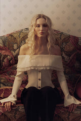 Off Shoulder Buttoned Knit Sweater