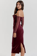 Elegant One Shoulder Ruched Formal Velvet Dress