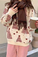 Color Block Snowflake Christmas Tree Pattern Knit Sweater