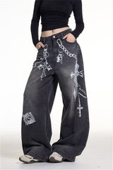 Gothic Chain Graphic Oversized Y2K Jeans