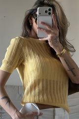 Openwork Short Sleeve Crew Neck Sweater
