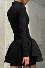 Black High Neck Ruffle Mini Dress