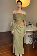 Cutenew Mesh Ruched Maxi Dress