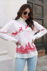 Christmas Cozy Color Block Snowflake Print Sweater