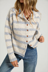 Horizontal Stripe Collared Button Front Cardigan Sweater