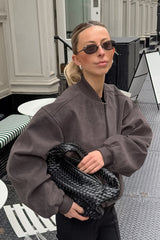 Gray Suede Knit V-Neck Jacket