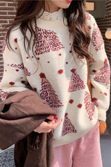 Color Block Snowflake Christmas Tree Pattern Knit Sweater