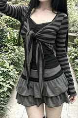 Striped Lace Layered Crop Top