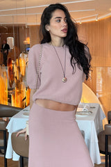 Elbow Sleeve Knit Top Maxi Skirt Set