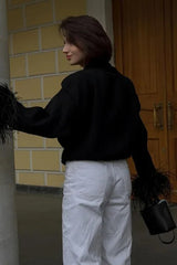 Faux Fur Cuff Cardigan Sweater