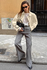 Khaki Cotton Lapel Casual Jacket