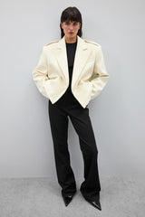Wool Blend Epaulet Blazer Coat