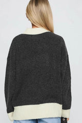 Short Wool Pullover Color Block Sweater
