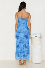 Strapless Printed Ruched Midi Dress