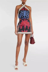 Bohemian Print Halter Neck Mini Dress