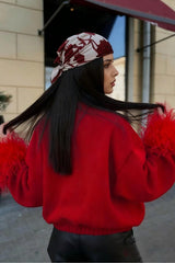 Furry Cuff Metal Button Christmas Cardigan