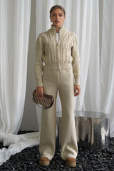 Cable Knit Zip Top Straight Pants Set