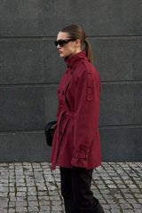 Stand Collar Belted Trench Jacket