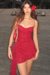 Ruffled Spaghetti Strap Mini Dress