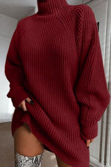 Relaxed Raglan Sleeve Turtleneck Sweater Dress