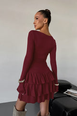 Ruffle Waist Round Neck Mini Dress