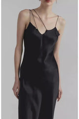 Asymmetrical Cami Solid Satin Silk Dress