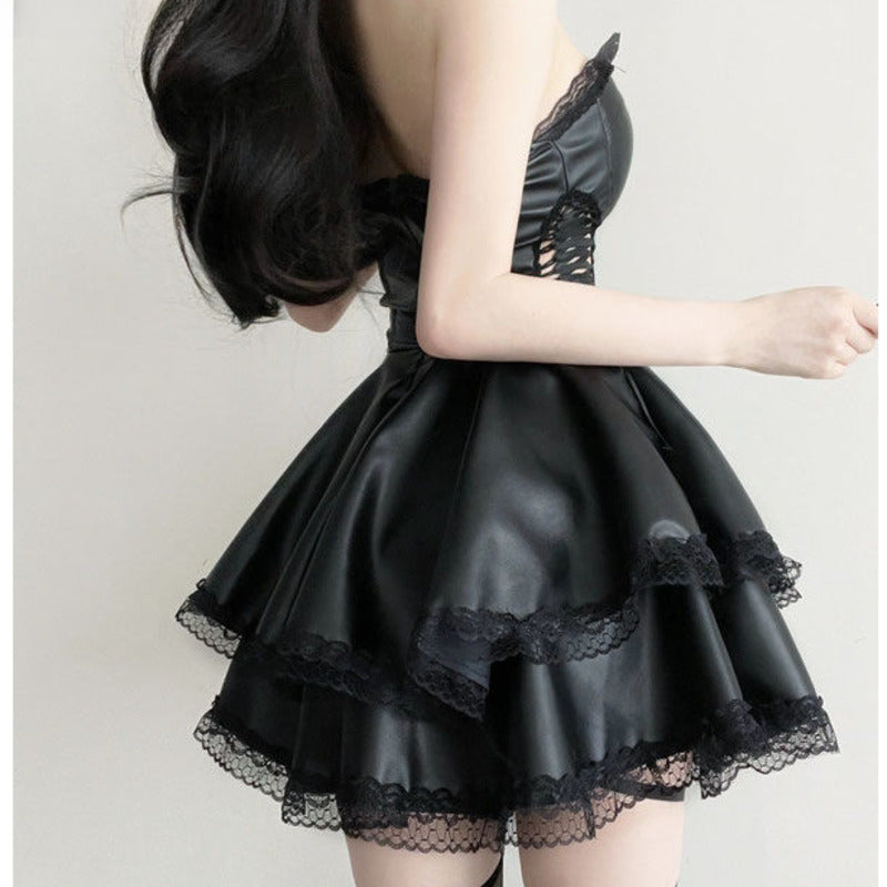 French Luxury Y2K Black Fit Sweet Sexy Female Chest Mini Summer Wrap Gown Gothic Punk Slim Party Gown