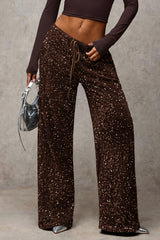 Sequin Drawstring Wide Leg Pants