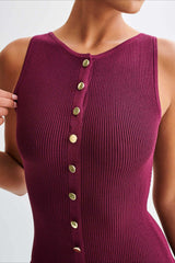 Knit Sleeveless Button Midi Dress