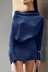 Blue Satin Asymmetric Mini Dress