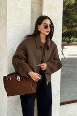 Collared Zip Front Wool Blend Jacket