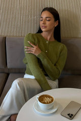 Minimalist Crew Neck Button Front Knit Cardigan