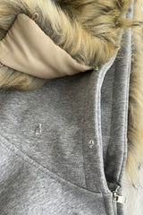 Vintage Gray Fur Collar Zip Hoodie