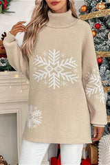 Solid Color Turtleneck Christmas Snowflake Print Sweater