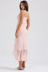 Pink Mesh Bodycon Midi Dress