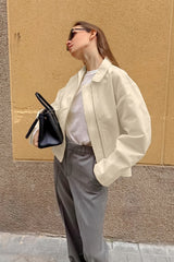 Khaki Cotton Lapel Casual Jacket