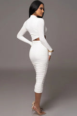 Long Sleeve Cutout Ruched Midi Dress