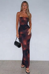 Strapless Bodycon Back Slit Vacation Dress