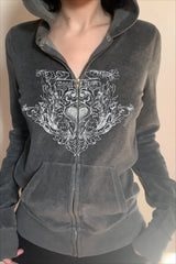 Vintage Heart Graphic Fitted Zip Hoodie