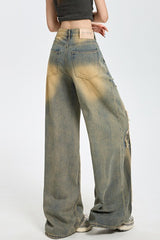 High Waist Distressed Wide Jean