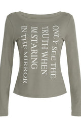 Statement Print Off Shoulder Long Sleeve Tee