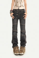 Multi Button Low Rise Straight Leg Jeans