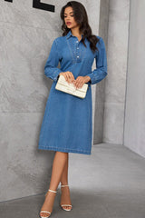 Vintage Collar Midi Denim Dress