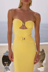 Strapless Twisted A-Line Midi Dress