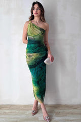 One Shoulder Printed Maxi Dress