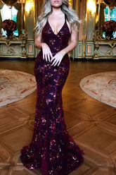 V-Back Sequin Tie Slip Dress