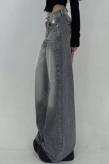 Distressed Wide Leg Floor Length Jean