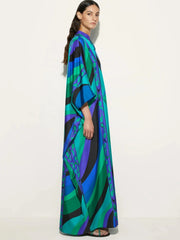 Psychedelic Swirling Iride Satin Kaftan