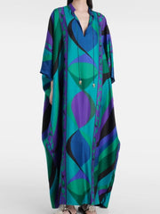 Psychedelic Swirling Iride Satin Kaftan