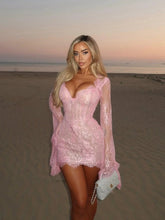 Whispers of Blush Lace Bell-Sleeve Mini Dress